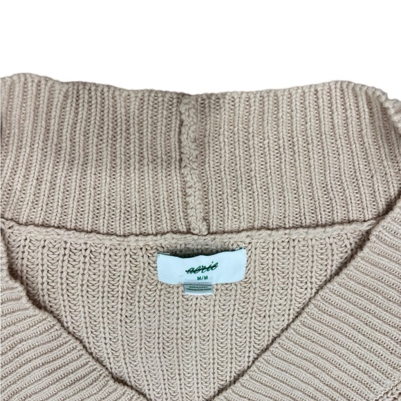 Aerie Ribbed Knit V-Neck Pullover Sweater | Cream / Light Pink | Size Medium - Picture 6 of 11